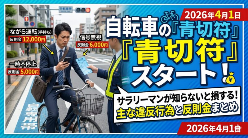 自転車の青切符が2026年4月1日スタート！サラリーマンが知らないと 